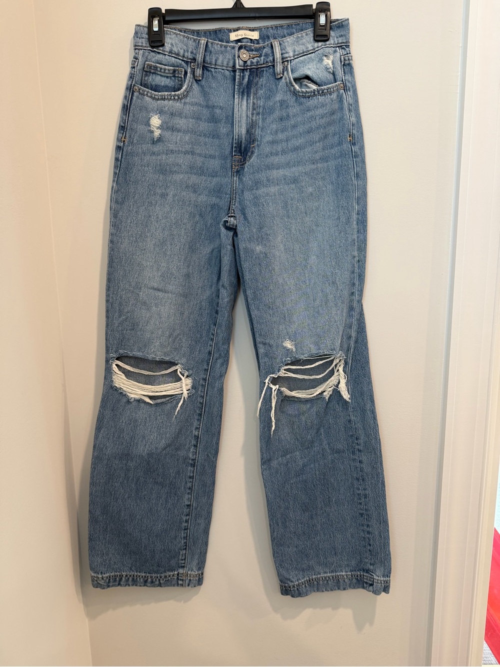 Shop Stevie Light Blue Distressed Straight Leg Jeans